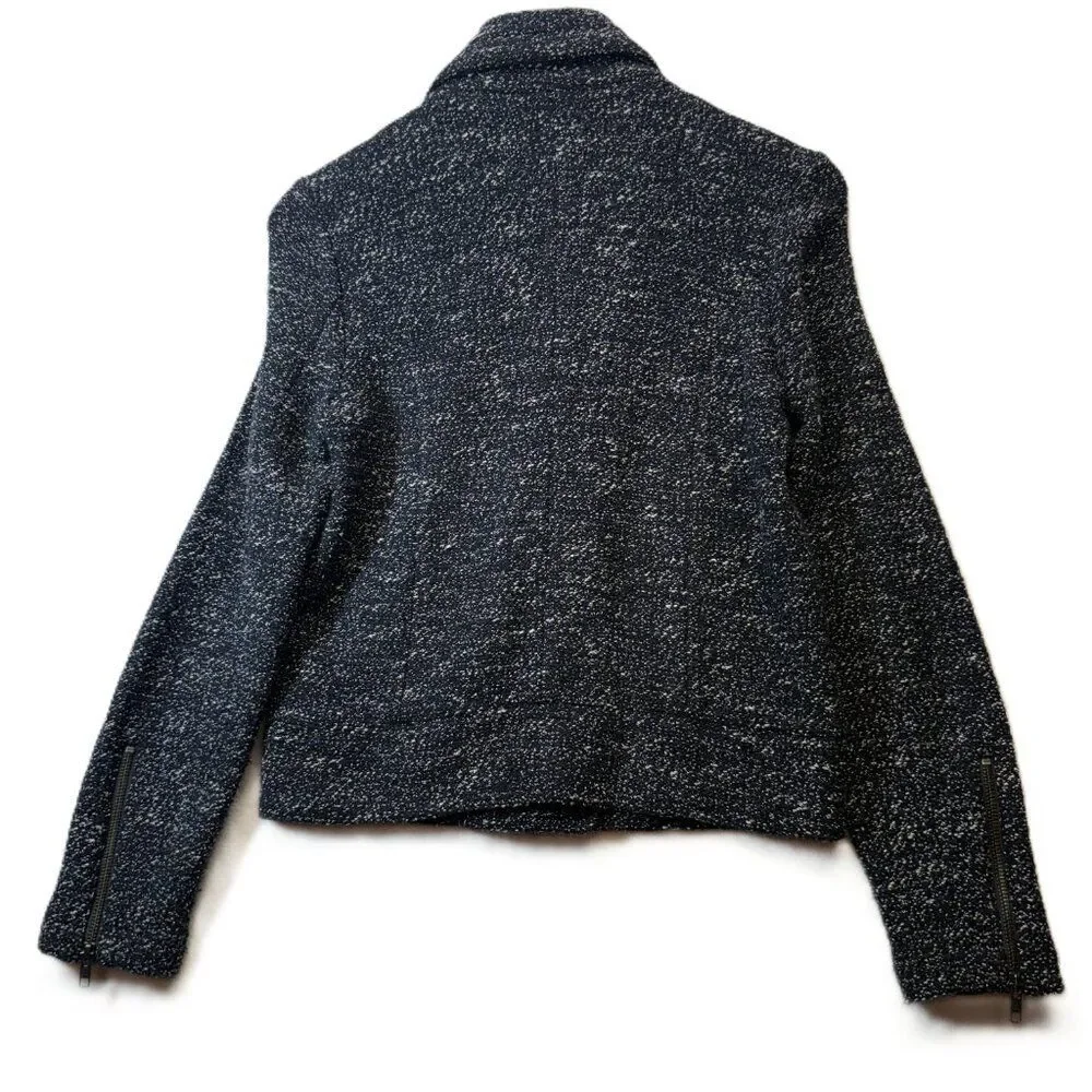 J.Crew Navy Speckled Knit Moto Jacket Asymmetrical Zip Wool Blend Size 4 Casual